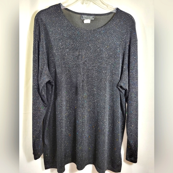 Impressions black silky sparkle tunic women's L  #1488 - Picture 1 of 4